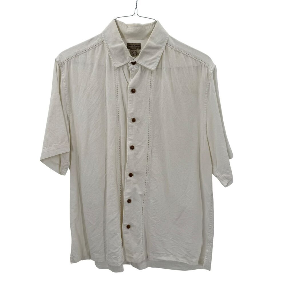 Madison Clothing Co. Mens White Linen/Cotton Blend Button Down Shirt Size L